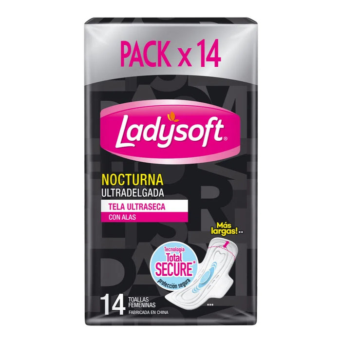 CAJA 12 PAQUETES TOALLA FEMENINA LADYSOFT NOCTURNA 14UN