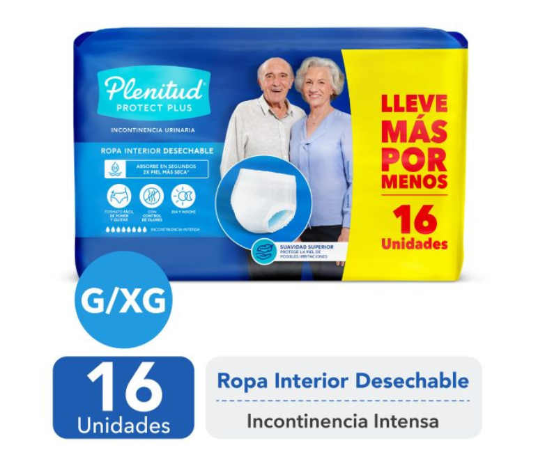 ROPA INTERIOR ADULTO PLENITUD PROTECT PLUS G/XG 16 UN