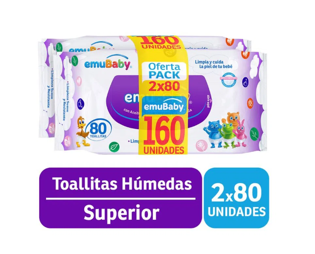 TOALLA HÚMEDA EMUWIPES SIN TAPA PACK 160UN.