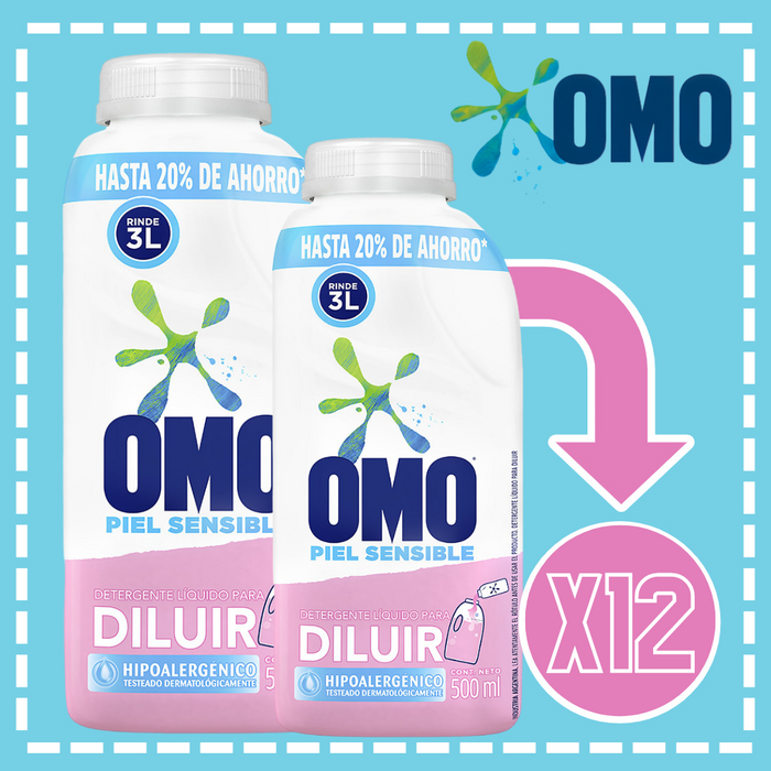 DETERGENTE LÍQUIDO OMO PARA DILUIR PIEL SENSIBLE  CAJA 12UN.