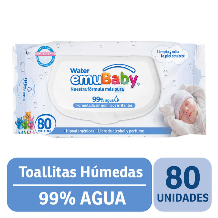 TOALLA HÚMEDA EMUBABY WATER 80UN