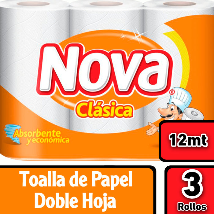 TOALLA PAPEL NOVA CLÁSICA 12 MT 8 X 3 ROLLOS