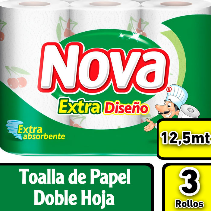 TOALLA PAPEL NOVA DISEÑO 12 MT 8 X 3 ROLLOS